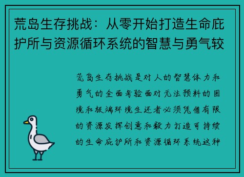 荒岛生存挑战：从零开始打造生命庇护所与资源循环系统的智慧与勇气较量