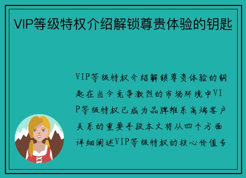 VIP等级特权介绍解锁尊贵体验的钥匙