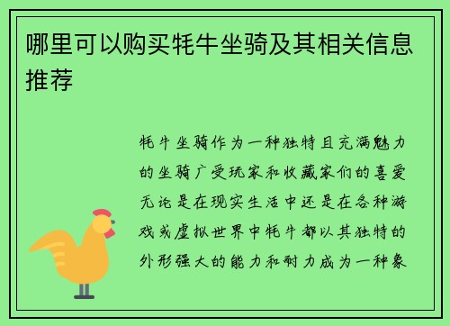 哪里可以购买牦牛坐骑及其相关信息推荐